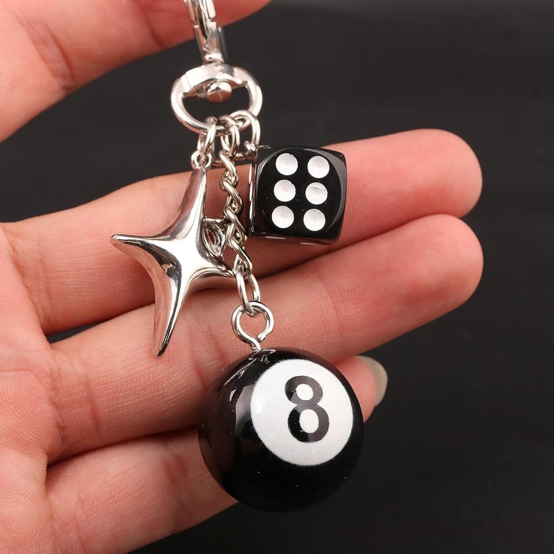 SORGERLY 8 Ball Dice Charm Keychain - Cute Bag Purse Handbag Accessories - Y2K Aesthetic Key Chain for Women Men - Image 1